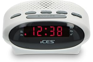 iCES ICR-210 Radiowecker - Radiowecker mit 2 Stunden Weckzeit - PLL FM - Snooze - Sleep Timer - Gangreserve - Weiss