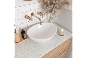 Vasque à Poser Salle de Bain Ovale DeerValley – Vasque a Poser en Céramique Blanc, 40 x 33 x 14.5cm