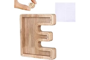 KanDery Wooden Letter Money Bank Piggy Bank, Letter Coin Bank Money Box with Clear Alphabet Stickers, Money Saving Bank for Children Christmas Birthday Gift Home DIY Decoration