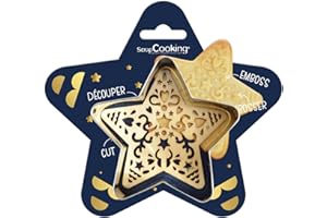 ScrapCooking - Kit Découpoir + Embosseur Bois Étoile - Emporte-Pièce Noël en Inox pour Biscuits en Relief - Moule Accessoires Pâtisserie Sablés - 2090