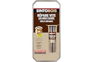 SINTOBOIS - Répare Vite Spécial Bois Cassés - Mastic Epoxy Spécial Bois - Idéal Pour une Réparation d'Urgence - Durcit en 5 min - Bois Clair - Technique Professionnelle - 60 g