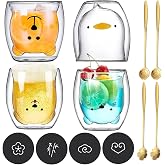 JOTOL Double Walled Thermal Espresso Cups for Tea and Cappuccino, 4pcs Glass and Glass Coffee Cups avec Cuill&egrave;re et Dessous d