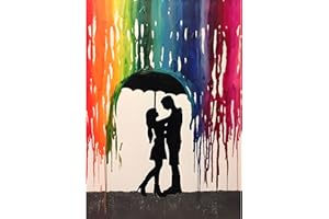 Bowetile 5D Pioggia Arcobaleno DIY Diamond Painting Kit Completo, Kit Completo Una Coppia sotto la Pioggia Diamond Painting Per Adulti, Diamant Painting Per Adulti, Decorazioni Per Casa 30x40 cm