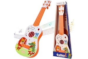 Lotvic Kids Ukulele Guitar Toy, 41cm Guitar Musical Toy, Ukulele Instrument with 4 Ajustable Strings, Music Learning Educational Guitars, Cartoon Mini Guitars for Toddlers Children Kids (Orange)