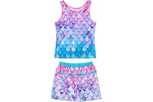 Febbabe Girls Swimming Costume Two Piece Swimsuits Tankini Set Bathing Suits with Boyshort Summer Beach Wear Sport Swimwear for Kids