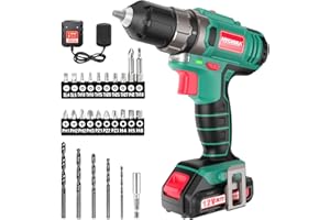 HYCHIKA BETTER TOOLS FOR BETTER LIFE Wiertarka Akumulatorowa 12V, Hychika Wiertarka Elektryczna 30N-M Max Moment Obrotowy Z Akumulatorem 1500Mah, 21+1 regulacji prędkości, 2 regulacje prędkości, 27 akcesoriów, dioda LED