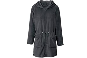 CelinaTex XS-XL Bademantel Kapuze Uni kurz oder lang aufgesetzte Taschen Zwei Wege Reißverschluss Damen Kuschelflanell Oeko-TEX