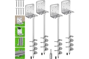 Benelabel Ancrages de Sol, 67cm Piquet de Fixation Trampoline 4pcs Ancrage au Sol Robuste 7.6cm éPi de La TempêTe de Vent pour BalançOire/Camping/Abri/Chien/Carport/Auvent avec Plaque Fixe