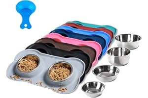 Hubulk 2 Stainless Steel Pet Dog Bowls with No Spill Non-Skid Silicone Mat + Pet Food Scoop Water and Food Feeder Bowls for Feeding Small Medium Large Dogs Cats