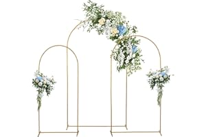 LMTNNB Metal Arch Backdrop Stand Set of 3, 6.6/5.9/4.9Ft Gold Wedding Arches Stand for Ceremony, Metal Balloon Arch Frame Stand Garden Arbor for Wedding Ceremony Anniversary Birthday Party Decoration
