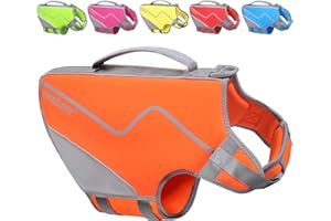 VIVAGLORY Life Jacket for Dogs of Sports Style, Heavy Duty Pet Safety Vest, Comfortable Neoprene Lifejackets with Hook & Loop Closure, Orange, Medium