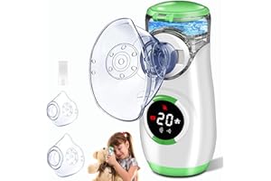 BIAOQINBO Aerosol Portatile Silenzioso con Digitaler Anzeige, Macchina Aerosol per Adulti Bambini con Boccaglio e Maschera, per Malattie delle Vie Respiratorie Superiori e Inferiori - Verde