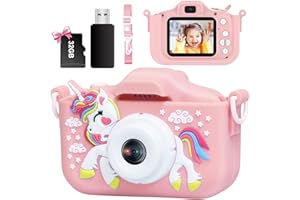 METHROP Kids Camera, 1080P Kids Digital Camera with 32GB TF Card,Unicorn Camera Cover/HD Video /5 Educational Games/8x Zoom/46 Photo Frames & Filters,Gifts for Boys Girls Age 3-8 (Pink)