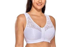 DELIMIRA Biustonosze Damskie Zapinane Z Przodu Racerback Plus Size Bezprzewodowe Koronkowe Biustonosze Z Pełnym Pokryciem