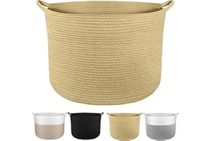 Tking Woven Storage Basket 55cm x 35cm Cotton Rope Basket 83L Extra Large Blanket Basket Laundry Baskets for Clothes Bedding Toy Kids Baby Storage Organiser Living Room Nursery Laundry Hamper Brown