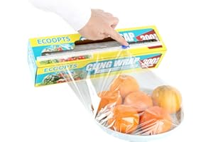 ECOOPTS Frischhaltefolie mit Spender und Schneider, BPA-frei, 100% Polyethylen, 30 cm x 300 m, Mikrowellen- und Gefriergeeignet