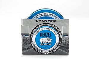 Reuzel 2025 Road Trip, pomata blu con forte tenuta, solubile in acqua per un look lucido con profumo di vaniglia, 95 g + dimensioni da viaggio gratis 35 g