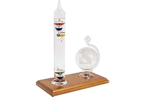 AcuRite 00795A2 Galileo Thermometer with Glass Globe Barometer, Barometer Set, Glass/Wood, 3