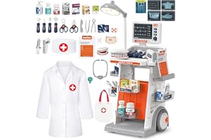deAO Läkarväska för Barn, Doktorlekset med medicinsk Vagn | Rollspelsläkarlekset med Ljus och Ekg, Läkarväska med Stetoskop
