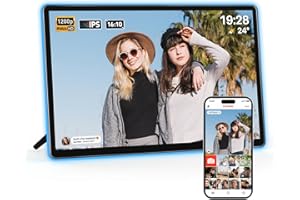 ApoloSign Neon Light – Écran 14" Photo numérique FHD, Bande LED à Changement de Couleur alimentée par IA, Application Frameo – Le Meilleur Cadre Photo numérique à Offrir