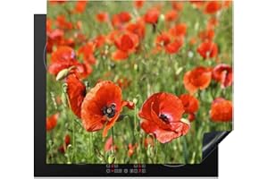 Kitchenyeah© Protezione Piano Induzione 59x52 cm Coperchio Piano Piastra Cottura Copri Fornelli Coprifornello Proteggi Tappetino Antigraffio Copripiano Papavero - Fiore - Rosso