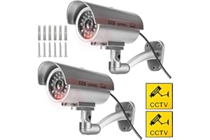 Sporgo 2 cámaras falsas: cámara de vigilancia para exteriores con luz LED roja intermitente, cámara de vigilancia falsa para interior y exterior, color plateado