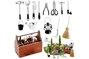 QZOSZ Accesorios de gnomo en miniatura, 14 piezas de accesorios de gnomos, caja de herramientas en miniatura 1/12 con caja de herramientas, herramienta en miniatura, accesorios para casa de muñecas,