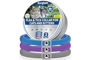 SURGLAM Collier Puce Chat, Collier Anti-Puces et Anti-Tiques pour Chats, 24 Mois Protection Collier Anti Puces Chat, Réglable Collier Contre Les Puces et Les Tiques Chat, Colliers Antiparasitaires Chat-B-V-G