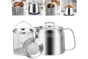 GCQ 304 Stainless Steel Oil Filter Pot Large Capacity 12L/68oz with Strainer Versatile Oil Filter Multi-Function Frying net Tank for Kitchen Camping - Ideal for Deep Frying, Boiling, and Simmering