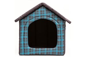 BJIRD Hundehütte Hundehaus Hundehöhle für kleine mittelgroße und große Hunde - Katzenhaus, Katzenhöhle - Hundeliegen mit herausnehmbarer Dach - Standard - Größe: - Blau Kariert