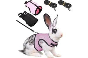DKDDSSS Set of 2 Rabbit Lead and Harness Set - Adjustable and Soft for Small Bunnies and Other Small Pets (Black and Pink)
