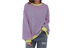 SLXBEAR Ladies Oversized Sweatshirts Red and White Striped T Shirt Women's Jumper Color Block Casual Loose Long Sleeve Crewneck Pullover Tops Spring Fall Outfits Y2k Clothes Blouse