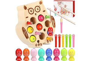 MOOING Magnetische Angelspiel Holzspielzeug, Montessori Spielzeug ab 2-5 Jahre, Kinder Holzspielzeug Angelspiel, Lernspielzeug Motorikspielzeug, Eule Angelspiel Magnetspielzeug Kinderspielzeug