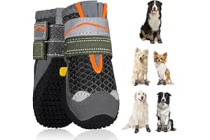 SlowTon Zapatos para perros, 2 unidades, transpirables, con suela antideslizante, cierre de reflectante ajustable, botas para perros pequeños, medianos y grandes