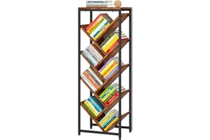 IBUYKE Estantería de Árbol de 9 Niveles,Estante de Pie para Libros,Librería Vertical para Libros/CD/Películas, Estanteria Esquinera para Dormitorio, Salón, Oficina en Casa, marrón rústico TBC002H