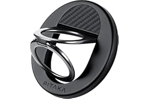 pitaka Poignée Magnétique Support pour Anneau de Téléphone avec Double Anneau Porte Doigt Réglable en Fibre Aramide pour iPhone 16/15/14/13 Noir/Gris