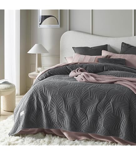 Whale Flotilla Couvre-Lit 260x280 Cm Avec 2 Taies D'Oreiller - Gaufré Doux Léger Motif Géométrique 4 Saisons, Gris Clair