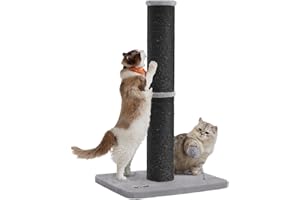 Feandrea Cat Scratching Post, 85 cm Tall Cat Scratcher for Medium and Large Cats, Furniture Scratching Deterrent Sisal Scratch Pole, Spring Pompom with Built-in Bell, Ink Black PCA041B01