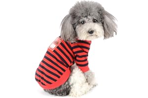 Zunea Camicia Abbigliamento per Cani Piccola Taglia in Cotone Morbido a Righe Protezione Colare Estivo Confortevole Vestiti a Maniche Corte per Cucciolo Cane Gatti Rosso M