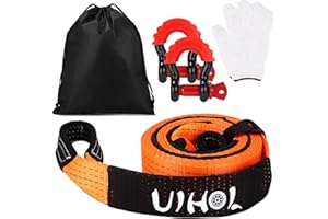 UIHOL - Câble de remorquage pour voiture, 12T, avec manille haute résistance, résistance à la rupture de 12 000 kg, 5 m x 5 cm, corde de remorquage d'urgence avec étui, améliorée, sûre