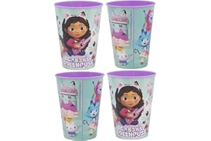 Golddunes 4pc Cups 260ml Cartoon Character Drinking Party Pack, Tumbler Re-Usable Plastic (Green Gabby's Dollhouse)