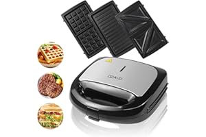 OZAVO Appareil à Croque Monsieur 3 en 1 Sandwich Grill Panini Toaster Gaufre avec Revêtement antiadhésif 750W - Noir