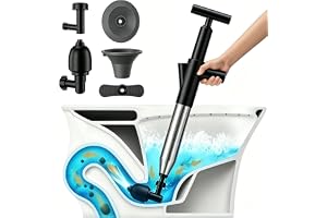 JICUICUI Toilet Plunger, High Pressure Air Drain Blaster, Drain Clog Remover Tool, High Pressure Drain Blaster Gun with Visual Barometer, 4 Nozzles for Sink Bathtub Floor Drain