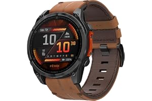 Läderrem kompatibel med Garmin Fenix 8 47mm/7/6/6 pro/5/5 Plus, 22 mm QuickFit ersättningsrem för Forerunner 935/945/955/Epix