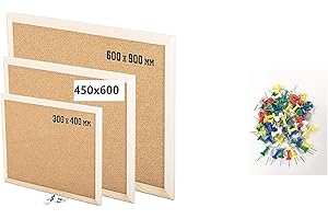 KAV Tableau d'affichage en liège avec cadre en bois et 100 punaises, marron, 450MM x 600MM ( 45CM x 60CM