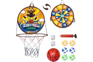 GOUJFOL Canasta Baloncesto Infantil con Diana Dardos, 2 in 1 Plegable Doble Diana Velcro y Mini Canasta Juguete, Exteriores y Interiores Lanzamiento Juego, Niños Regalo Juegos de Fiesta (Marrón)