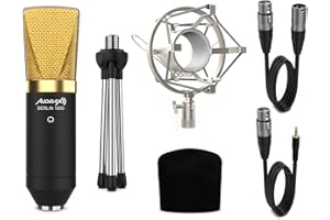 Audibax Berlin 1800 Gold - Microfono a Condensatore da Studio - Risposta in Frequenza 20 Hz/20 KHz - Microfono Professionale con Schema Polare Cardioide - Diaframma Largo - Colore Dorato