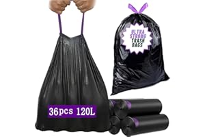 MANFÂ Sac Poubelle,Sacs Poubelles 120 L Résistant,Sac Plastique à Poignées Coulissantes,Sacs Poubelle(HDPE) 80 * 100CM*15µm 36pièces-Noir