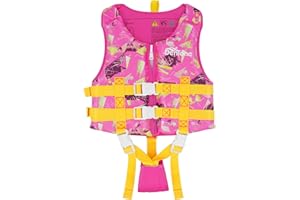DENLANE Swim Vest for Kids, Toddler Swimming Float Vest, Children Training Buoyancy Aid with Collar Handle Safety Reinforced with Adjustable Safety Strap for Girls Boys - Pink/Blue