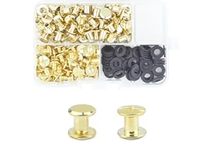 MABAHON 80 Set Chicago Screw Posts,Rivet Chicago Binding Screws,Metal Rivet for DIY Leather Decoration Bookbinding,Bags, Luggage,Backpack,Craft, M5x6mm Gold